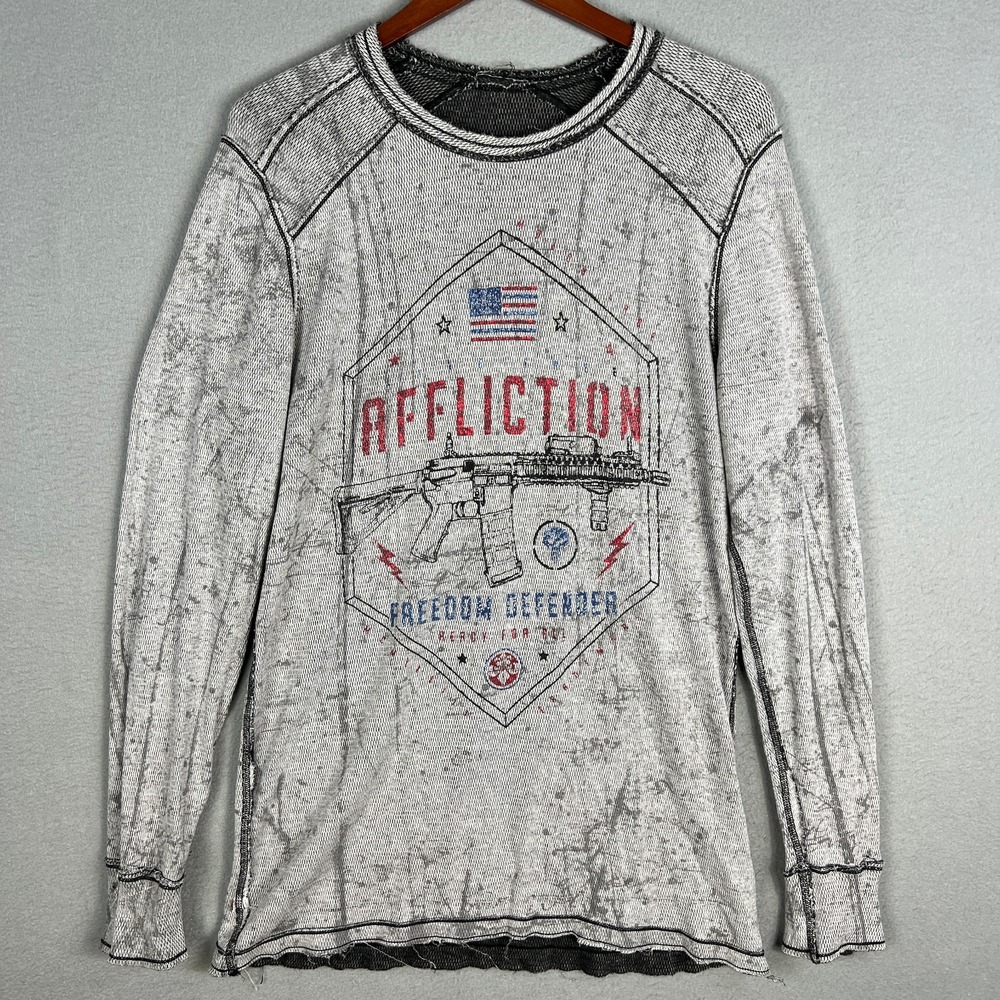Affliction Freedom Defender Thermal Shirt Mens XL Reversible Clubbing MMA Guns